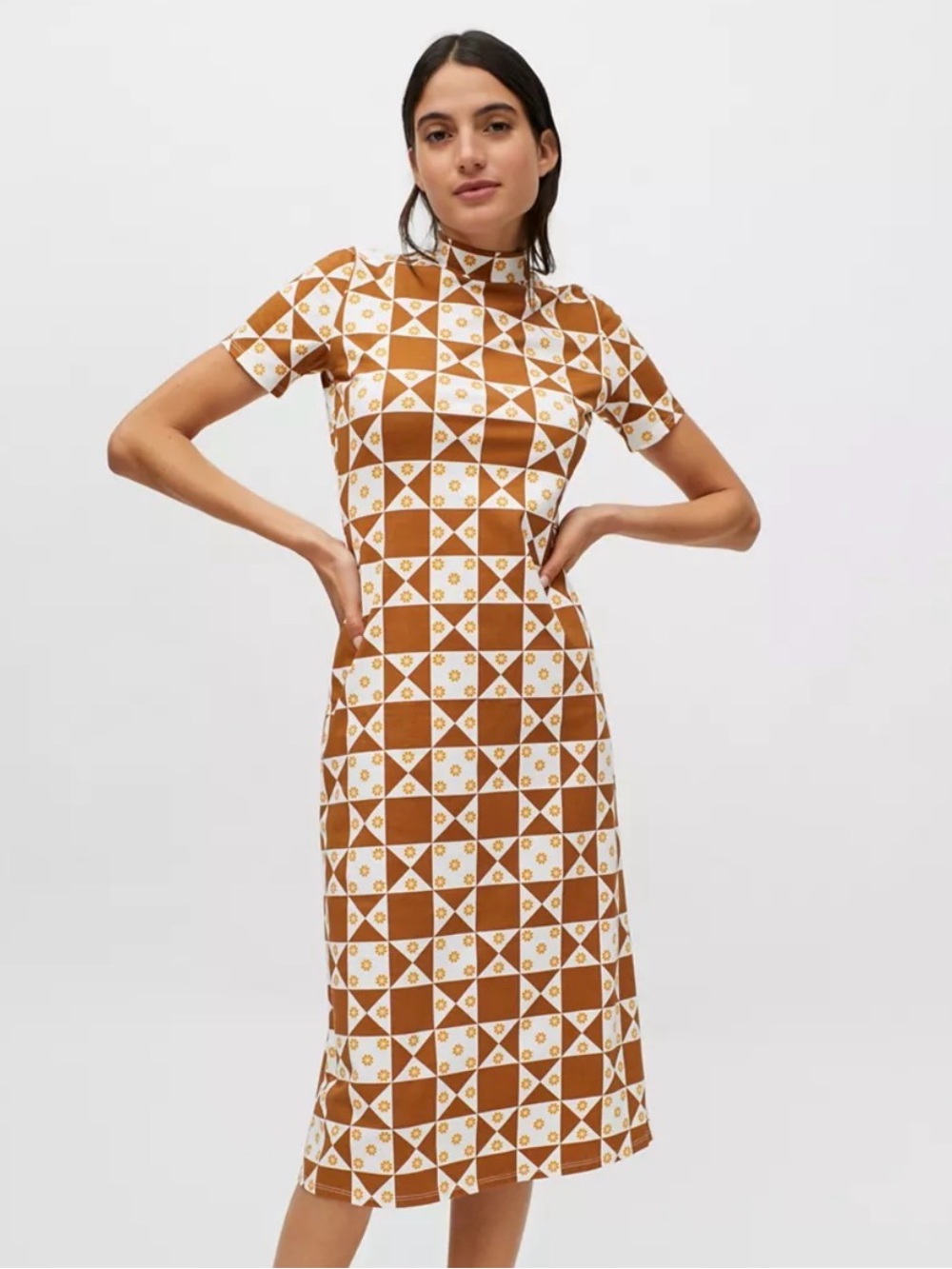 Lisa Says Gah 🤎 Tan and Cream Patterned Midi Dress